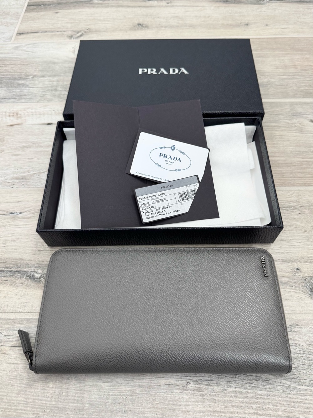 Prada Grey Saffiano Leather XL Travel Organizer Wallet